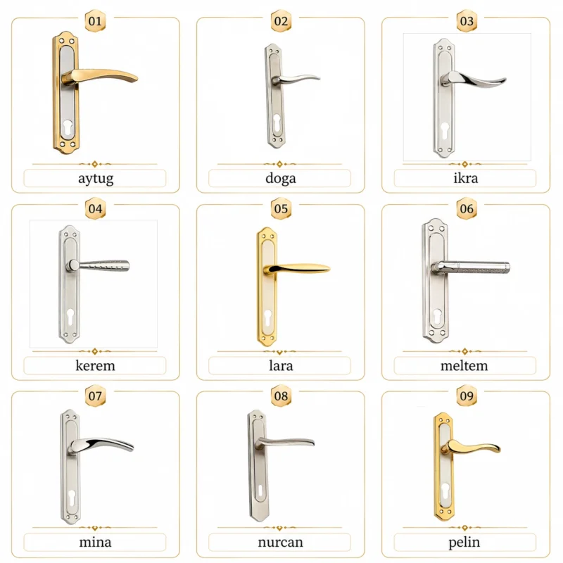 Modern door handles collection featuring nine contemporary architectural lever handle models.