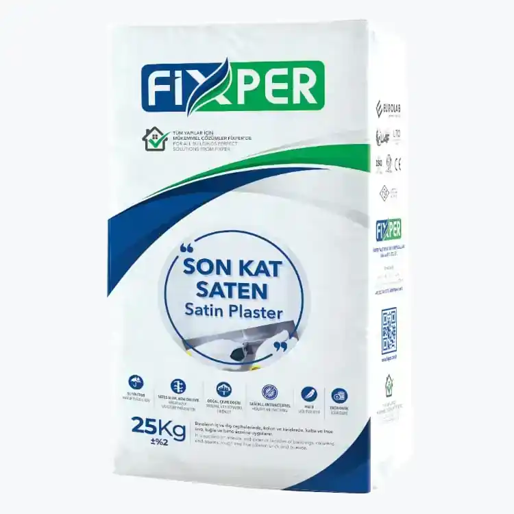 Fixper satin plaster for smooth interior wall finishing with refined surface