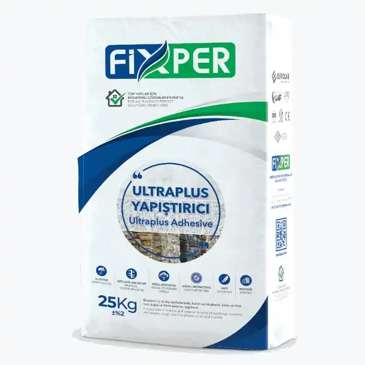 Fixper Ultra Plus adhesive for strong tile bonding on walls and floors